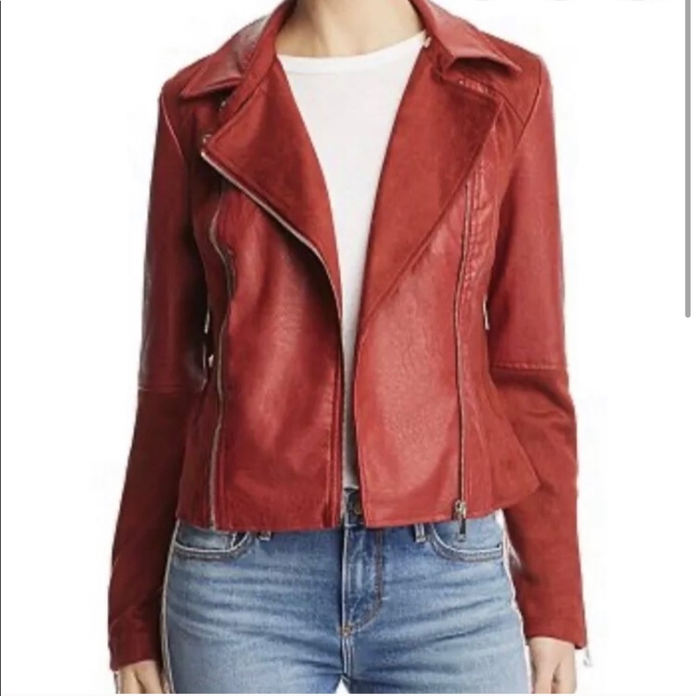 Aqua Bloomingdales Faux Leather Jacket (Dark Red)